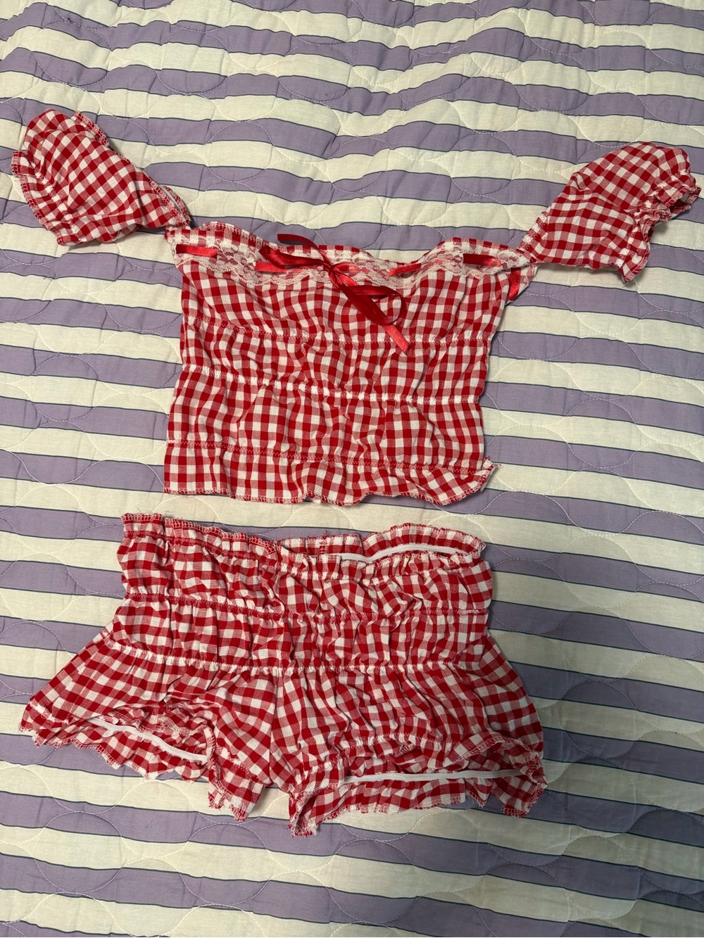 Handmade Red Gingham Ruffle 2 Piece Set 🍓🎀 S